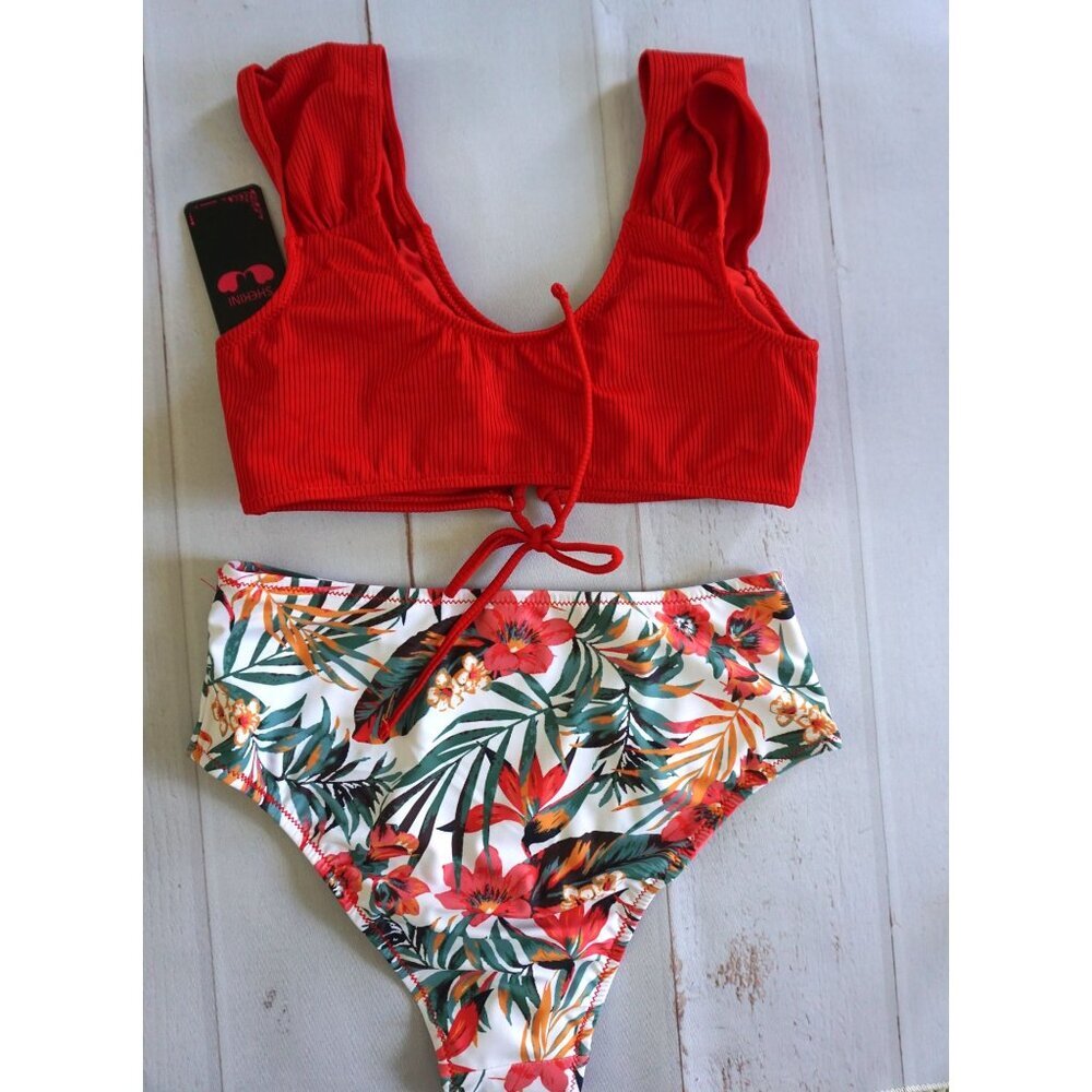 SHEKINI Women’s Hanging Front Drawstring Bikini Swimsuit Set - Size S, NWT - Picture 2 of 6